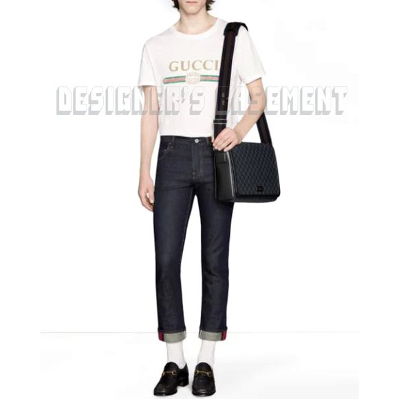 GUCCI black Micro Guccissima embossed leather Messenger crossbody shoulder Bag - Picture 5 of 8